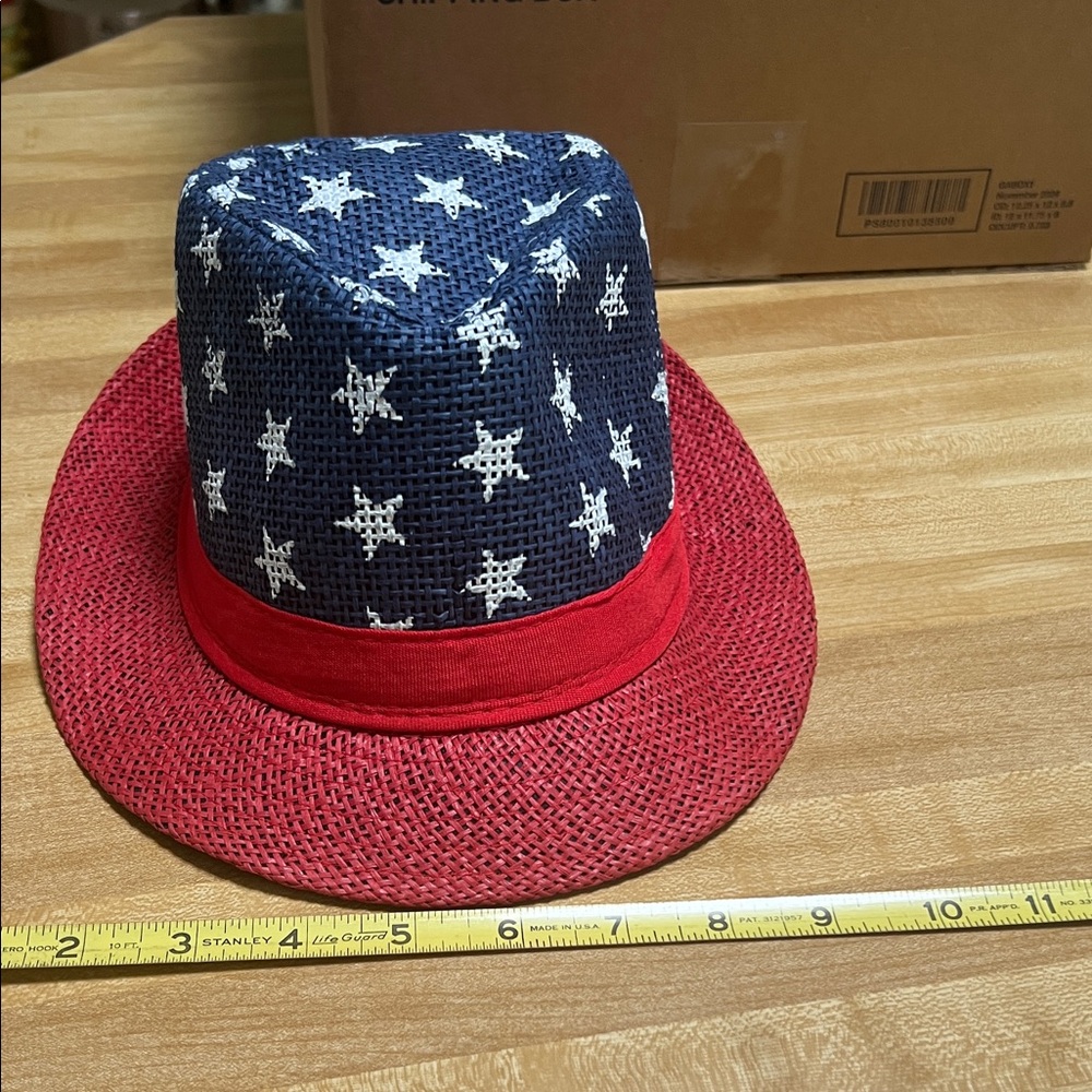 #0856+ Unisex Red and Blue Star Patterned Hat - Picture 5 of 12